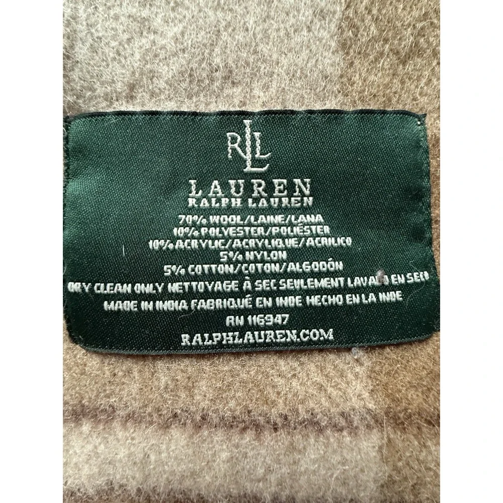 Lauren Ralph Lauren Vintage Wool Blanket Brown Plaid Fringe Camp Cabin 51